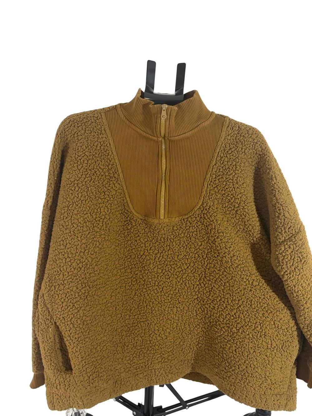 Aerie Womens Large Mustard Teddy Fleece Half Zip Pullover Oversized Style